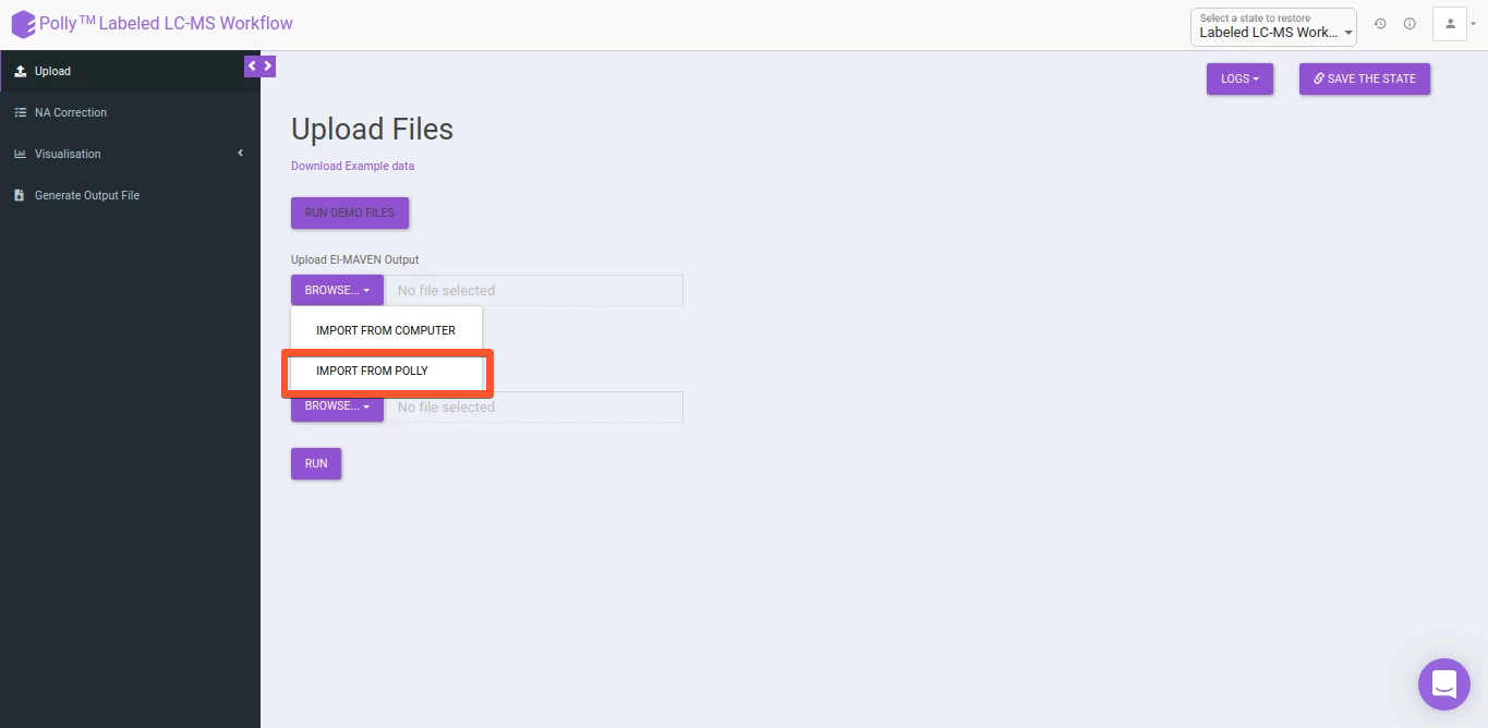 Upload data from workspace for Labeled LC-MS app