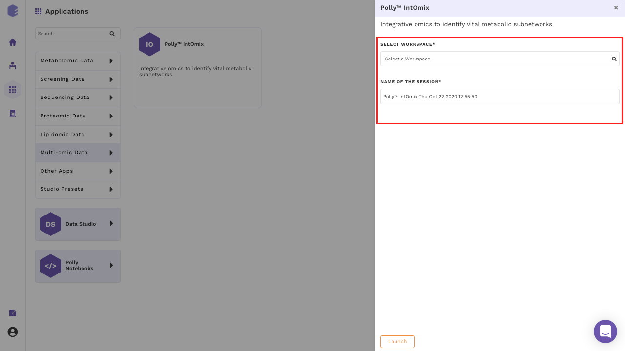 Polly Dashboard and Workspace selection